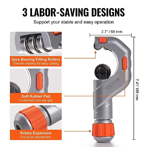 VEVOR 3PCS Tubing Cutter Set, 3/16"-2" O.D. Copper Pipe Cutter, 1/8"-7/8" O.D. Mini Tube Cutter and Deburring Tool, Heavy Duty Pipe Cutter Set for Copper, Aluminum, Stainless Steel, Plastic Pipes - size: 3/16"-2" O.D.