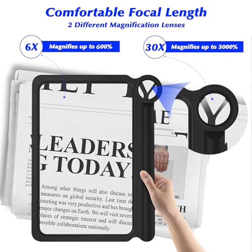 30X 6X Handheld Magnifying Glass for Reading, Large Full Page Magnifier - color: Black