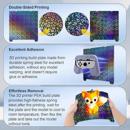IdeaFormer-3D K1 Max Build Plate 310x315mm, Smooth Rainbow Circles+Kaleidoscope PEK Bed Without Magnetic Base for Creality K1 Max/Ender 3 V3 Plus 3D Printer - color: Rainbow Circles+Kaleidoscope PEK