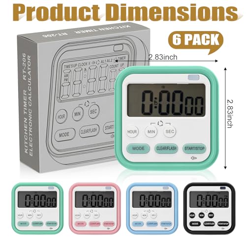 Leumoi 6 Pcs Digital Kitchen Timer 24 Hour Alarm, Classic Color - color: Classic Color