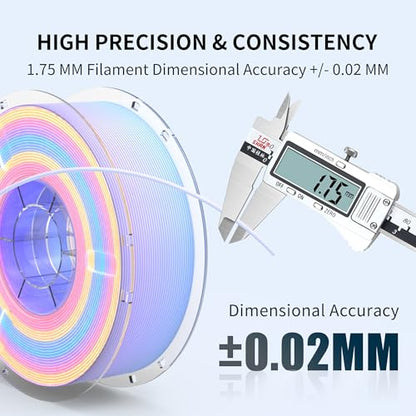 RAMBERY Matte Rainbow 3D Printer Filament Matte PLA Filament Multi-Color Change 3D Printing Filament, 1.75mm 1kg(2.2lb), Lollipop Blue Purple Pink Yellow Green - color: Matte Rainbow Lollipop, size: 1KG