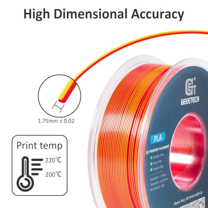 Geeetech Silk PLA Filament 1.75mm Silk Dual Color Filament, Coextrusion Dichromatic Metal-Like Shiny Consumable 1kg (2.2lbs) 1 Spool, Dimensional Accuracy +/- 0.02 mm, Gold Red - color: 1kg Dual Color Gold-red