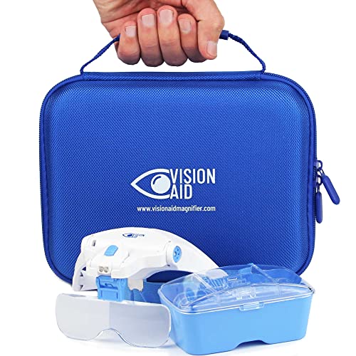 Vision Aid Magnifying Glasses with LED Light 5 Lenses Headband Case Hands Free Illuminated Head Magnifier for Hobby Painting Close Work Jewelry Watch Repair - size: 3AAA Battery Powered - Standard Set