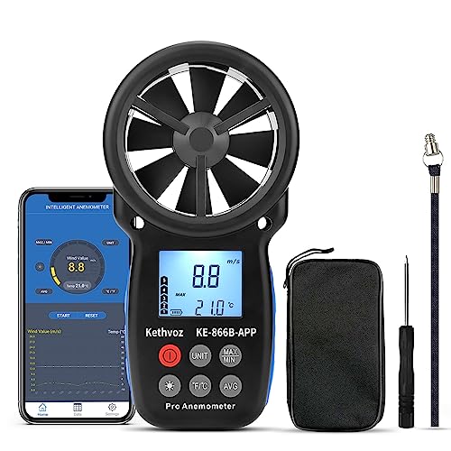 Bluetooth Anemometer Wind Speed Meter w/Data Logger, Kethvoz 866B-APP - color: 866BAPP w/ data logging