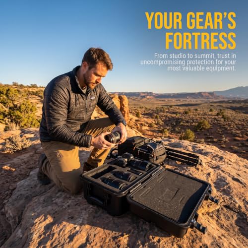 MEIJIA All Weather Waterproof Hard Camera Case,Hard Case,With Customized Fit Foam Included, Elegant Black,Fit for Drones,camera,lens (20.87"x12.72"x12.76") - size: 20.87" x 12.72" x 12.76"