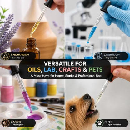 10 Pack Glass Eye Dropper, 1 ml Pipette Dropper with Clear Scale, Bent & Straight Tips for Essential Oils, Crafts, Lab, Liquid Measuring & Transferring – Natural Rubber Bulb