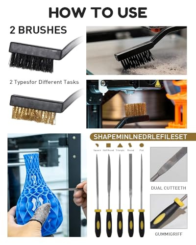 3D Printer Tools Kit, 53Pcs 3D Printer Accessories & Cleaning Kit for All FDM/SLA， Includes Nozzle Cleaning Kit, Scraper, Deburring Tool, Files, Brushes - Complete Starter Kit with Case