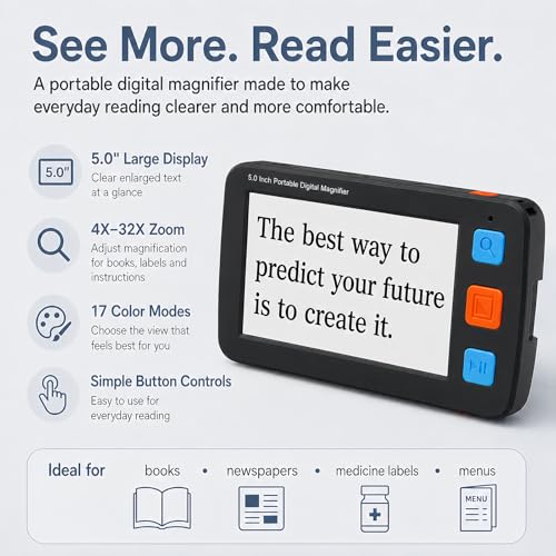 5.0" Portable Video Magnifier, 4X-32X Zoom for Low Vision Seniors - color: 5.0 Inch Black