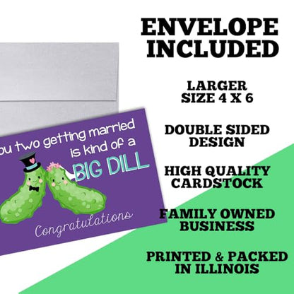 Amanda Creation Big Dill Card, 4x6 Blank Inside with Silver Envelope, Funny Wedding Card for Bride and Groom, Pickle Wedding Congratulations - style: Pickle