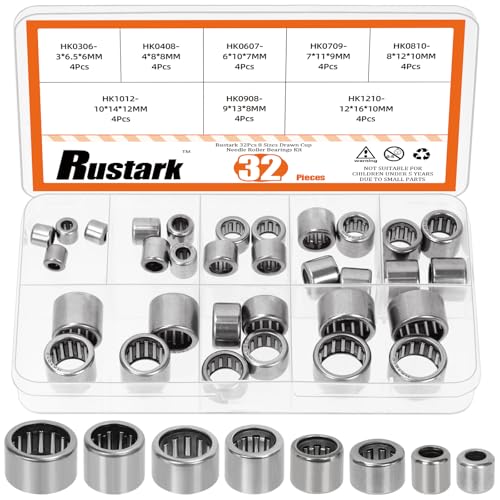 32Pcs 8 Sizes Needle Roller Bearings Assortment Kit Chrome Steel Open End Needle Bearing Drawn Cup Bearing for Machinery Automotive Agricultural Equipment