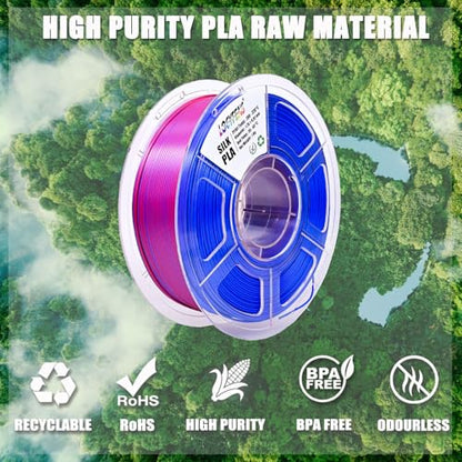 PLA Filament 1.75mm, Silk PLA 3D Printer Filament, Dual Color Filament - Red Blue 1.75 PLA Filament- 2 in 1 Coextrusion 3D Filament PLA 1.75 +/-0.02mm, Fit to AMS, 1kg/Spool - color: Dual-color Red Blue
