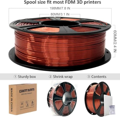 GIANTARM Silk 3D Printer Filament 1.75mm Metallic Copper PLA 2kg - color: Silk Copper, size: 2kg