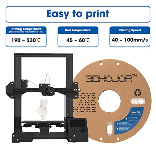 3DHoJor Matte PLA Filament 1.75mm, Upgrade 1kg Cardboard Spool PLA Filament 1.75 - PLA 3D Printing Filament, Print with Most 3D Printers Using 3D Filament(Matte White) - color: Matte-white
