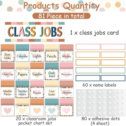 ZOIIWA 81 Pcs Boho Classroom Jobs Bulletin Board Set Class Job Chart - style: Boho