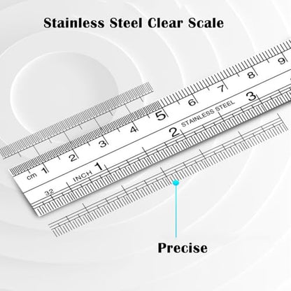 Steel Rulers 6 8 12 inch Imperial Metric Systems Thick Metal Deeper Clear Scale School Students Drafting Architect Carpenter Engineer Measuring Tool - size: 6,8,12 inch