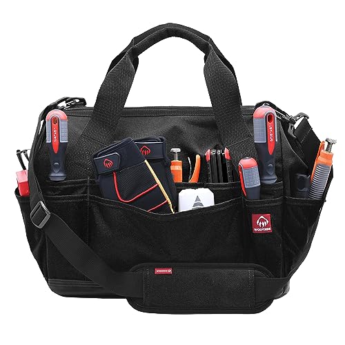 WOLVERINE Tool Bag |Tote | Utility Roll | Durable Nailhead Nylon, Adjustable Straps, and Versatile Pockets - color: Black, style: 16 Inch 34 Pocket Bag