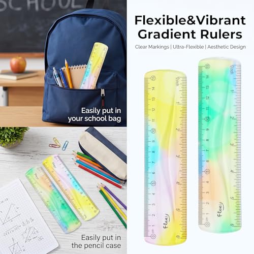 Grevosea 2 Pieces Flexible Rulers 6inch Plastic Ruler with Centimeters and Inches Soft Bendable Ruler for Kids and Adults School Classroom Office Supplies Measuring Tools (Green) - size: 6inch-Green