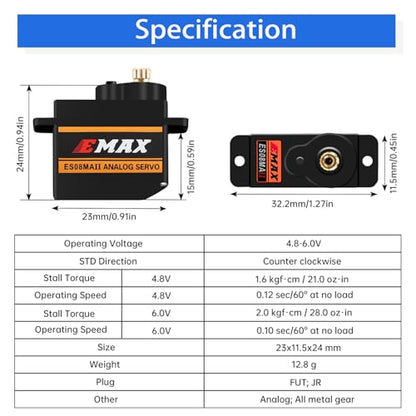 EMAX ES08MA II Micro Servo 12g, Metal Gear for RC & STEM Projects (1 Pcs) - color: 1 Pcs