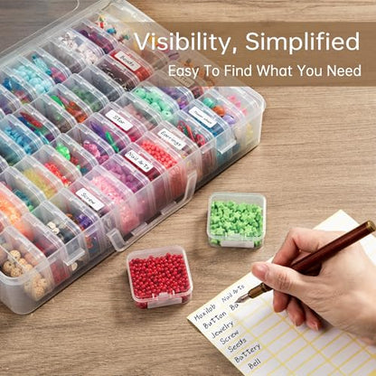 Bead Organizer Box, 60 Pack Small Clear Storage Boxes with Labels, Large Travel Craft Case with Handle, Mini Plastic Containers for Jewelry Making Diamonds DIY Pony Bracelet Screws Seeds Small Parts - size: 1 Pack 60 Pcs