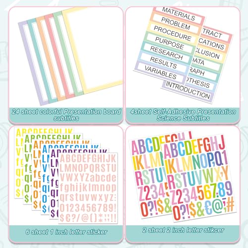 PerKoop 36 Sheets Science Fair Board Poster Boards Supplies 24 Self Adhesive Presentation Subtitles 4 Science Fair Project Titles 8 Personalized Letter Sticker for Classroom(Fresh Color) - color: Fresh Color