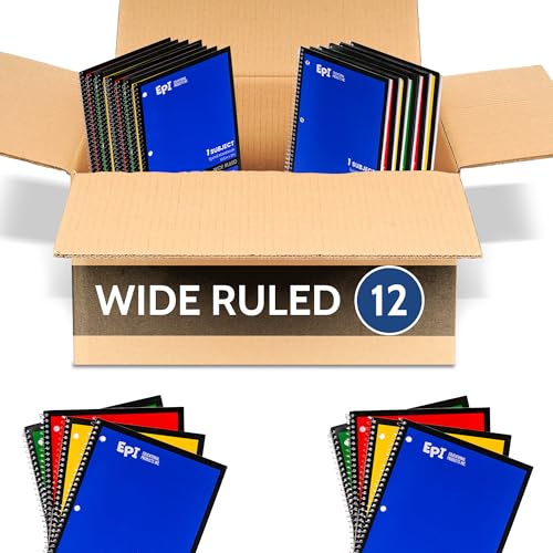 EPI Spiral Notebook | Wide - 70 Sheets, Durable Spiral Binding | 10.5 x 8 in | Classroom Supplies | School, Office, Note Taking, Journaling - 12 Pack - color: Assorted, size: 12
