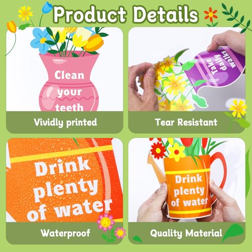 Spring Mental Health Awareness Bulletin Board Decorations Set Spring into Health Habits Theme Classroom Board Decor Flower Butterfly Bird Paper Cutouts for School Door Wall Chalkboard Party Supplies - style: Spring
