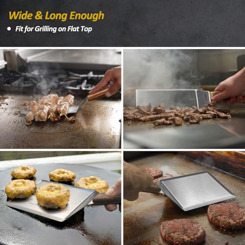 Stainless Steel Metal Spatula Set For Griddle, Grill Spatula Scraper for BBQ/Flat Top Grill- Full Tang Handle -Thicked Blade- Beveled Edges, Great Griddle Accessories for Pancake/Dough Cutter - size: 3" x 5", 5" x 6", 3" x 6"