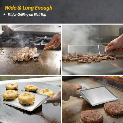 Stainless Steel Metal Spatula Set For Griddle, Grill Spatula Scraper for BBQ/Flat Top Grill- Full Tang Handle -Thicked Blade- Beveled Edges, Great Griddle Accessories for Pancake/Dough Cutter - size: 3" x 5", 5" x 6", 3" x 6"