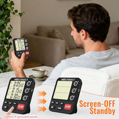 Digital Dual Kitchen Timer, Multiple Channels Countdown Timer - color: Black