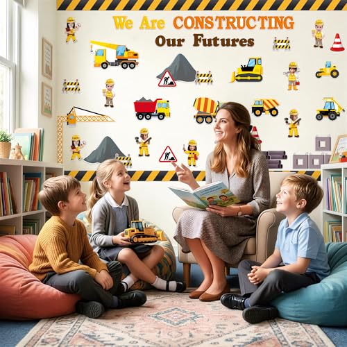 TICIAGA Construction Classroom Bulletin Board Set - 85PCS We are Constructing Our Futures Vehicle Chalkboard Wall Decor, Back to School Construction Motivational Display for Kindergarten Elementary - style: Engineering