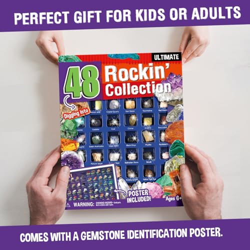 Gamerside Rocks Collection Box 48 Real Gem Stones, Science Kit for Kids 6+ - color: 48 Rocks