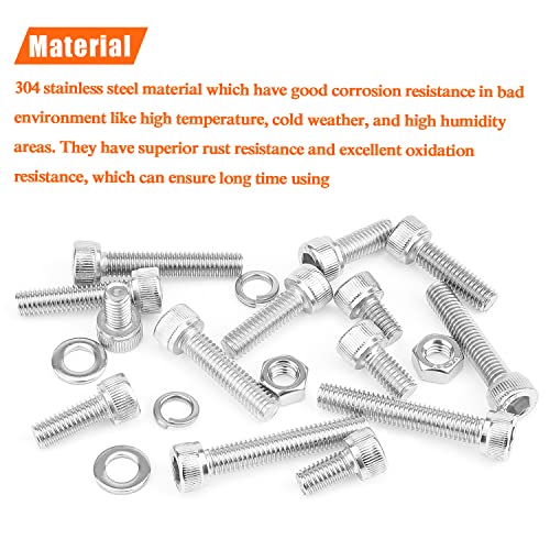 HELIFOUNER 120 Pieces M6 x 10mm /12mm /16mm /20mm /25mm /30mm /35mm, Hex Socket Head Cap Screws Bolts Washers Nuts Kit, 304 Stainless Steel - size: M6, style: Socket Head Screws