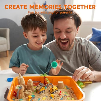 JOVA Klever Kits Construction Sensory Bin for Kids with Glow in The Dark Stones, Sandbox with Lid Castle Building kit, Preschool Learning Activities Gifts for Boys Girls Age 3+ - style: Construction