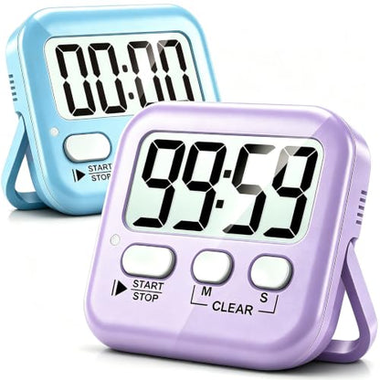 Antonki 2 Pack Digital Timer for Kids Classroom Kitchen Timers for Cooking - color: Sky Blue + Lavender Purple