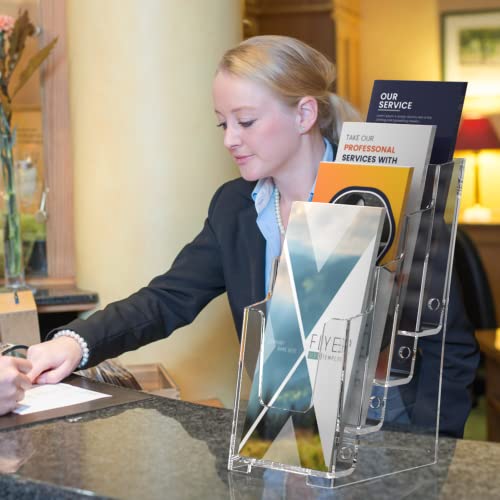 MaxGear 4 Tier Acrylic Brochure Display Holder, 4 Inch Wide, 2 Pack - size: 4"x9"-4 Tier