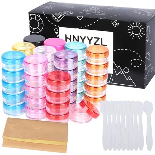 Sample Container,50 Pack Empty Cosmetic Containers Plastic Travel Pot Jar for Liquid Lotion Cream Sample Make-up Storage(10 Colors, 5ML),and 10pcs Mini Spatulas and 50pcs Labels - color: 10Color