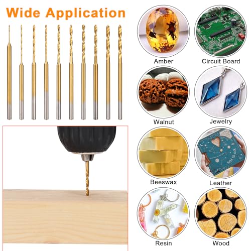 Uolor Mini Twist Drill Bit Set, 10Pcs Micro Engraving Drill Bits, 0.6mm-2.2mm, HSS 2.35mm Shank Titanium Coated Tiny Drill Bit Hole Drilling Tool for DIY Resin, Jewelry, Amber, Circuit Board, Walnut - color: Mini Twist Drill Bit Set