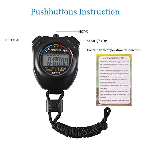 Vicloon Stopwatch Timer, Lap Split Digital Stopwatch with Stainless Steel Whistle, Large Display Digital Stopwatch Timer Suitable for Football, Basketball, Running, Swimming, Fitness (Black) - color: Black