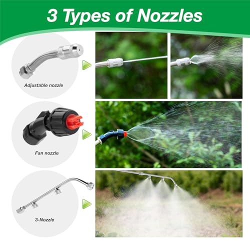 Pump Sprayer Wand with 3 Types of Nozzles, Fan Nozzle Replacement Sprayer Wand, Stainless Steel Sprayer Wand Replacement with 1/4" & 3/8" Brass Barb and 2 Hose Clamps (Plastic Handle)