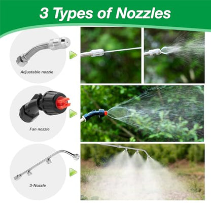 Pump Sprayer Wand with 3 Types of Nozzles, Fan Nozzle Replacement Sprayer Wand, Stainless Steel Sprayer Wand Replacement with 1/4" & 3/8" Brass Barb and 2 Hose Clamps (Plastic Handle)