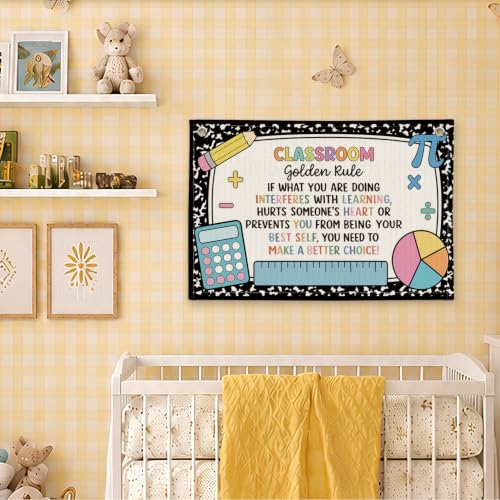 Math Classroom Golden Rule Decor Canvas Wall Hanging Banner - color: 03-Classroom Golden Rule - Math Theme