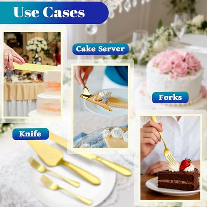 Eisinly Wedding Cake Cutting Set, Engraved Fixed Text & Patterns, Gold A - color: Gold, size: 13.0 Inch-Style A