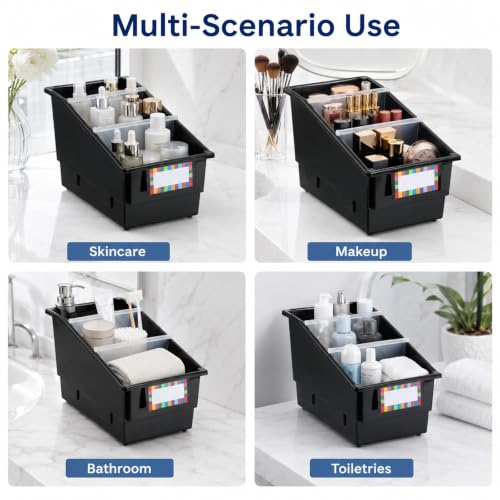 6 Pack Picture Book Bins with Dividers for Classroom, Black - color: Black