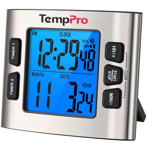 TempPro TM02 24H Kitchen Timer with Clock Mode & Dual Digital Timers