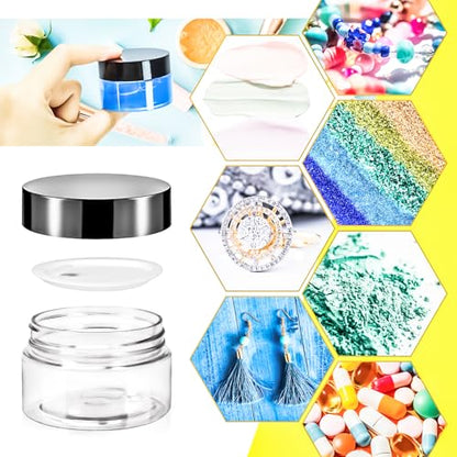 16 Pack 2oz Plastic Jars Containers, 60ml Travel Size Container Jars with Lids, 60g Small Travel Cosmetic Container Jar for Toiletries Cream Makeup Cosmetic Sample Slime Lip Salves Balm Lotion - color: Black, size: 2oz