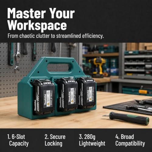 6-Slot Battery Carrying Holder for Makita 18V & 14.4V with Carry Handle - size: MT-6