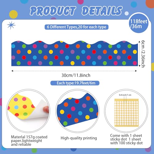 Containlol 118ft Bulletin Board Border Classroom Border, Colorful Dots - style: Colorful Dots