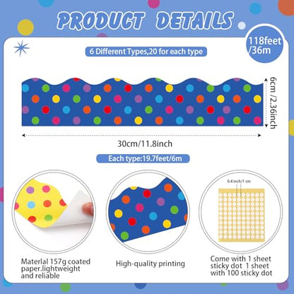 Containlol 118ft Bulletin Board Border Classroom Border, Colorful Dots - style: Colorful Dots