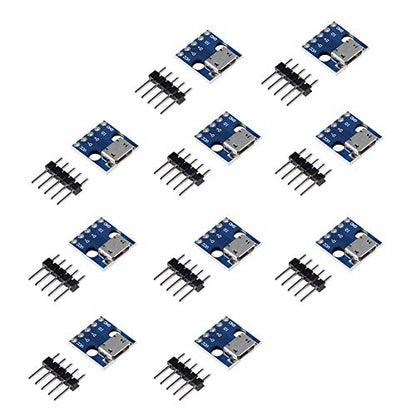 10pcs Female Micro USB to DIP 5-Pin Pinboard, 2.54mm Micro USB Type Interface Power Adapter Board 5V Breakout Module