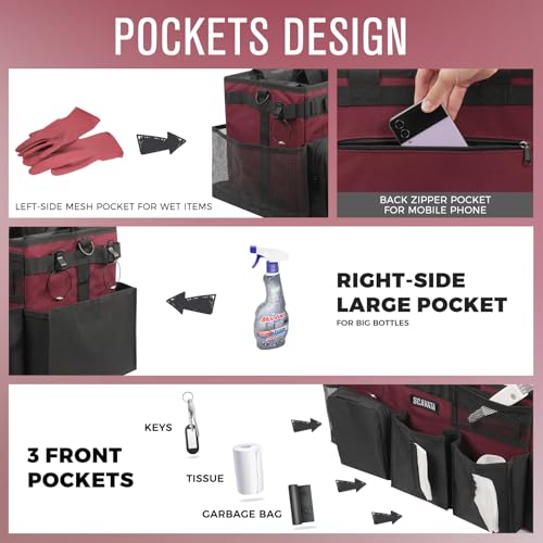 SCAVATA Wearable Cleaning Caddy Bag, Cleaning Caddy Supplies Organizer with Handle & Shoulder Straps for Housekeepers, Under Sink & Car Cleaning Tool Organizers with 4 Foldable Divider (Magenta) - color: Magenta